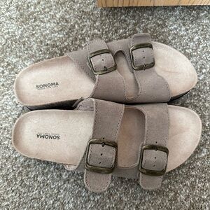 Sonoma Taupe Suede Buckle Sandals